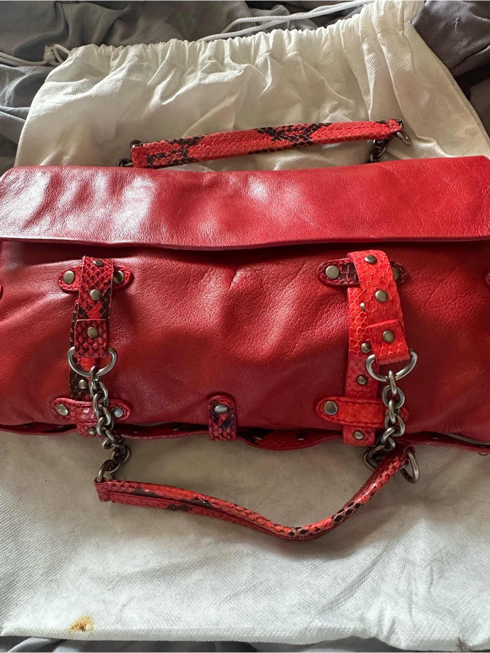 Cynthia Rowley Red Leather Satchel Handbag - Women's Fashion Bag